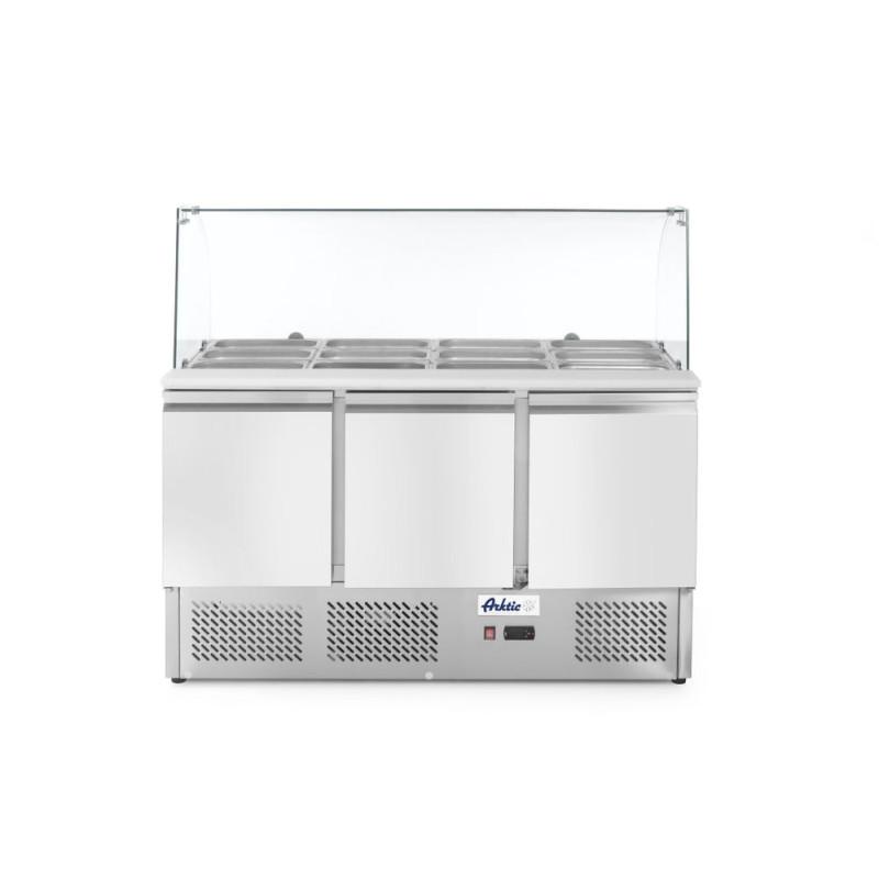 Three door salad counter with glass display 380L