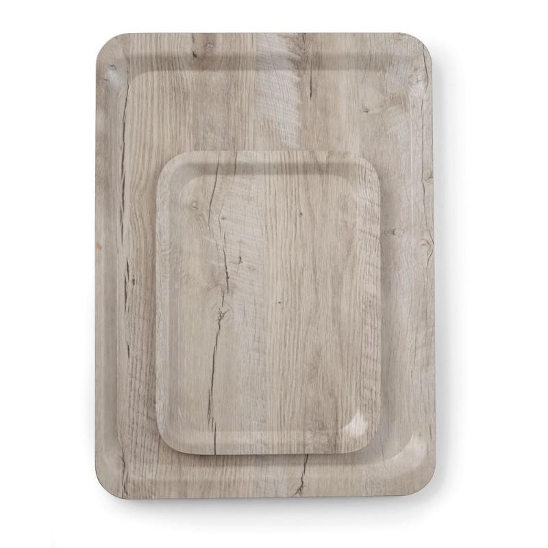 Serving tray with melamine laminate, non slip, with wood design