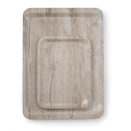 Serving tray with melamine laminate, non slip, with wood design - 1