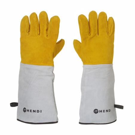 Heat resistant leather barbecue gloves - 2 pcs - 2