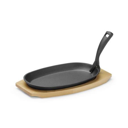 Plat en fonte avec dessous en bois et poignée avec pince - 2