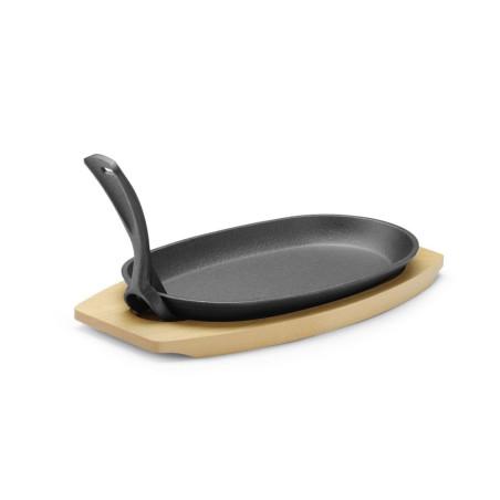 Plat en fonte avec dessous en bois et poignée avec pince - 3
