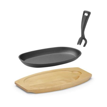 Plat en fonte avec dessous en bois et poignée avec pince - 4