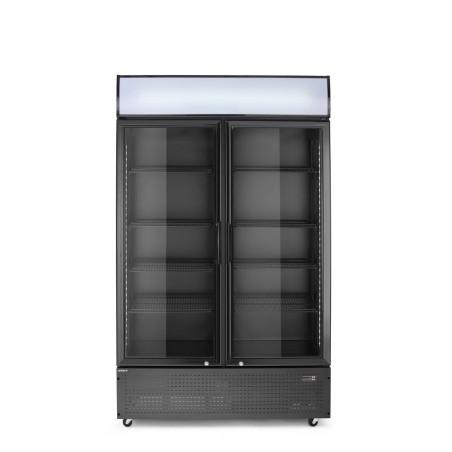 Back bar refrigerator with a backlit panel, double-door