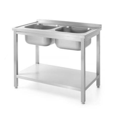 Table avec 2 éviers, avec étagère – vissée