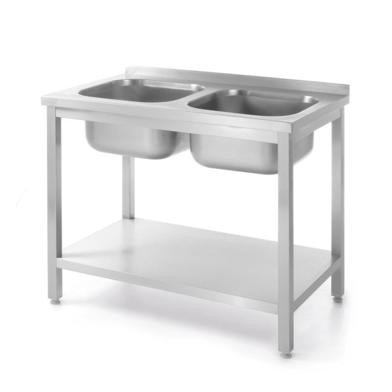 Table with 2 sinks and shelf, bolted