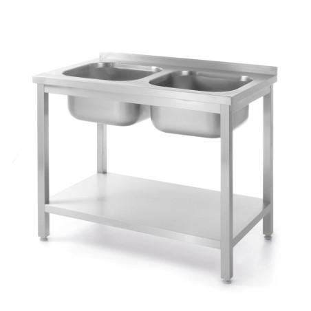 Table avec 2 éviers et étagère, vissée